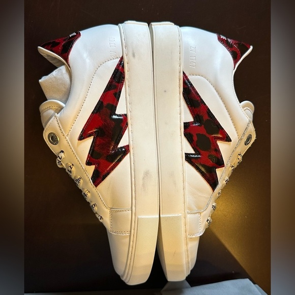 NIB Zadig & Voltaire La Flash Smooth Calfskin Sneakers 38 White Red Lightning 7 - Picture 6 of 13